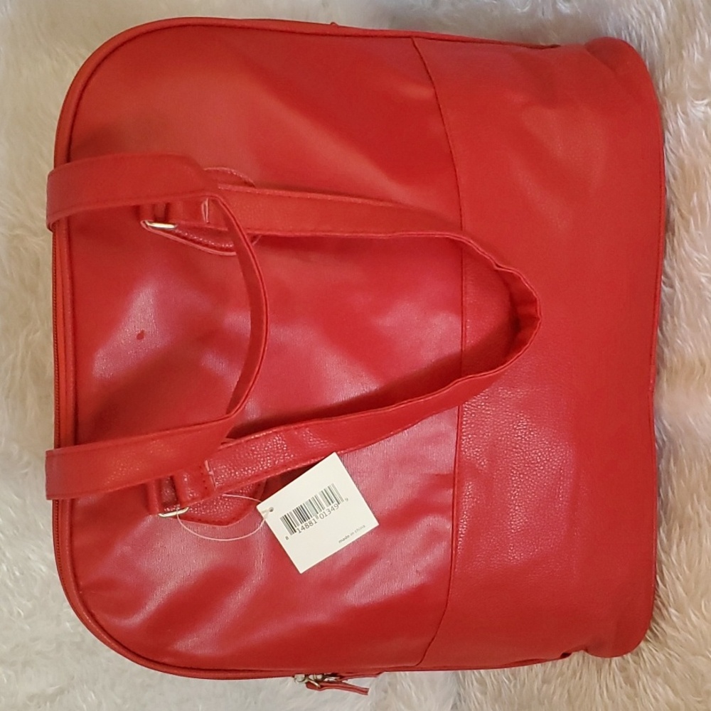 Red Leather Like Tote Bag